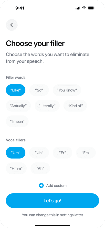 Choose which filler words to track